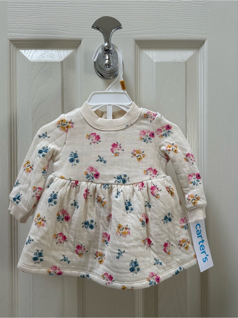 NWT Carter's Cream Floral Long Sleeve Baby Dress sz Newborn